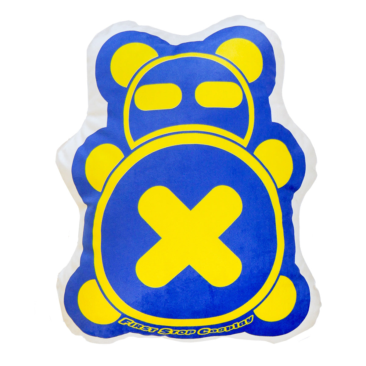 The Timmy Pillow- a blue and yellow plush panda pillow.