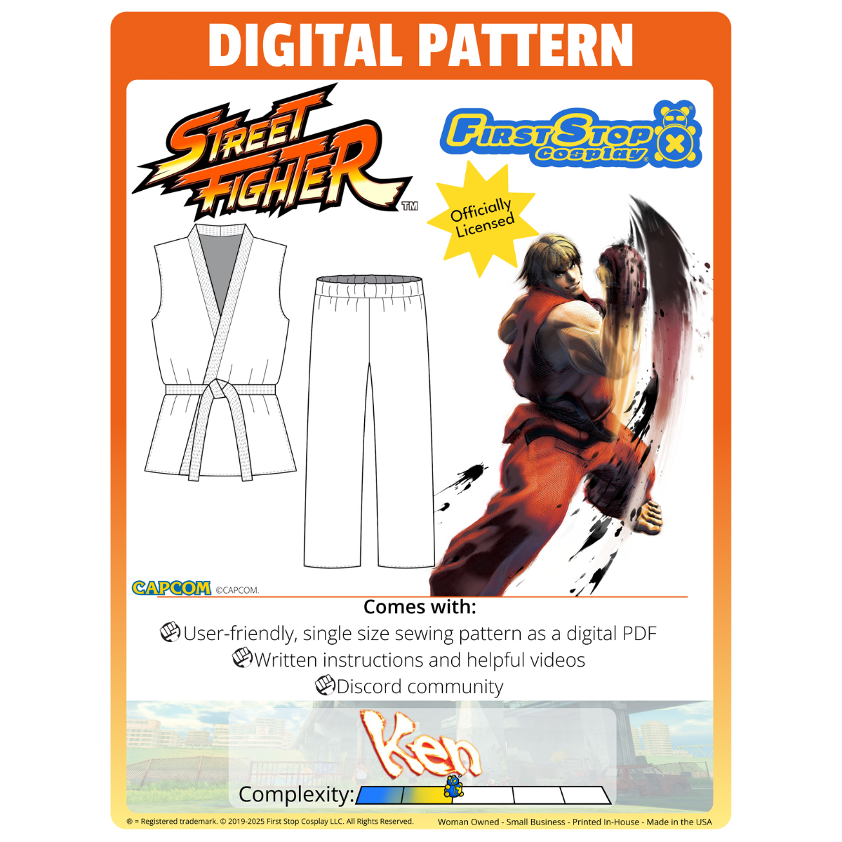 Street Fighter DIGITAL Ken Sewing Pattern